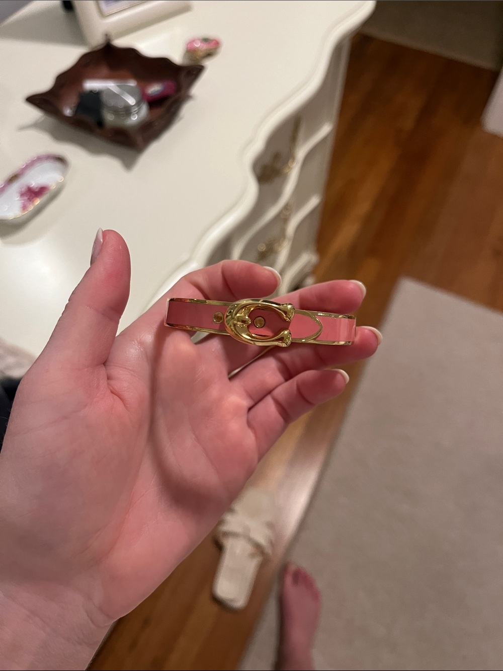 Coach Pink Enamel Bracelet with Gold-Tone Hardware